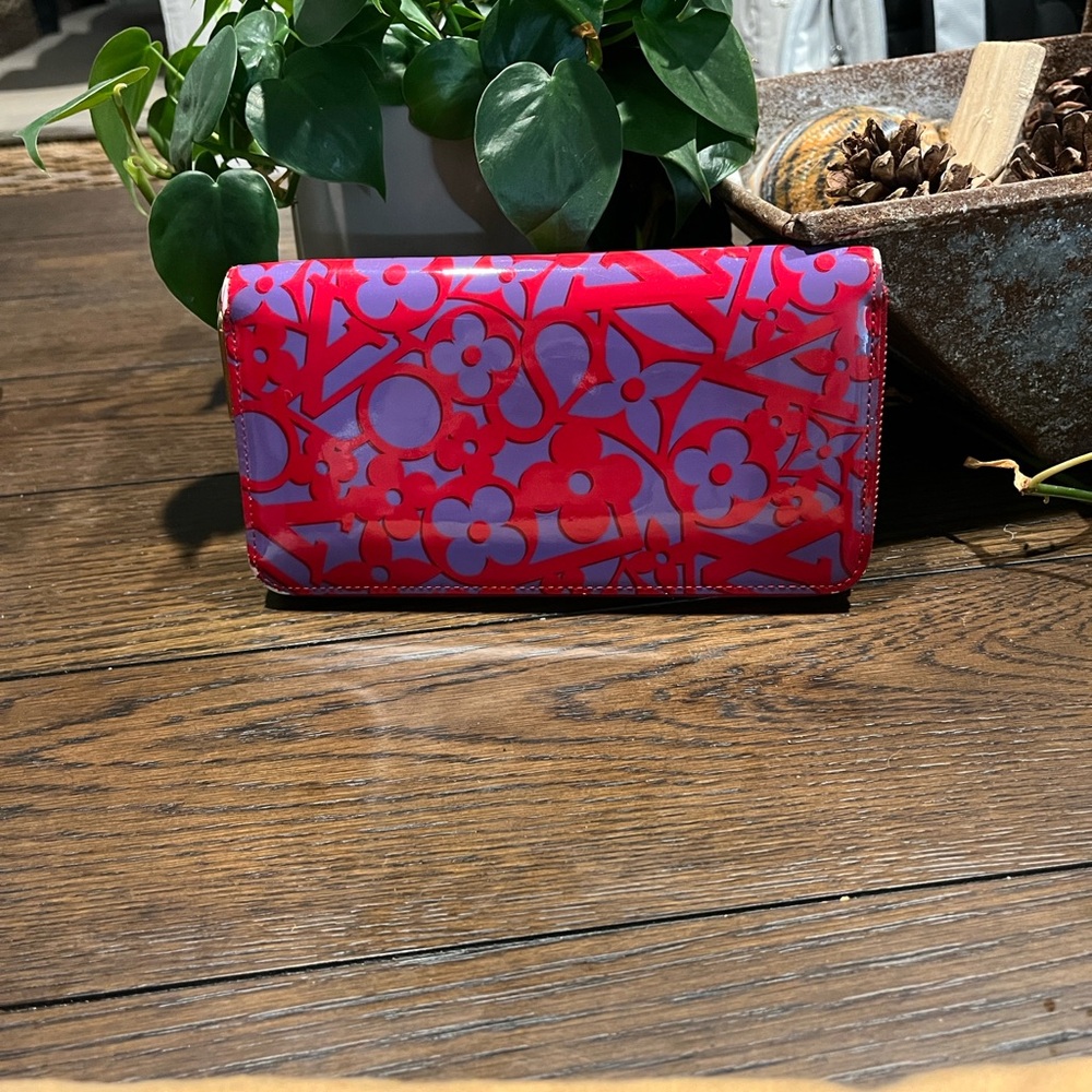 Louis Vuitton Red and Pink Floral zippy Wallet . Limited edition!